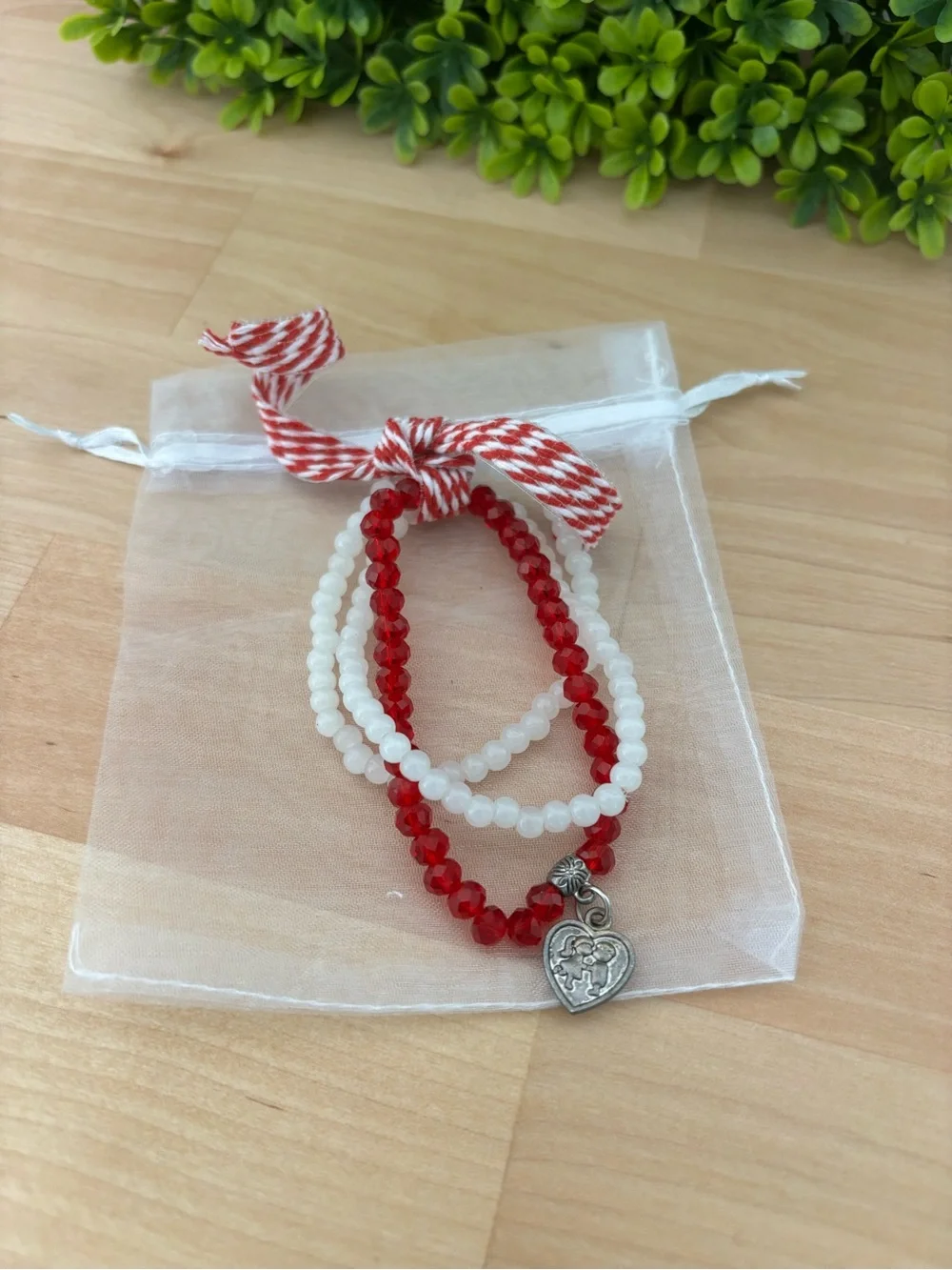 Unknown Unknown | Jewelry | Red White Beaded Heart Charm Bracelet Set | Poshmark